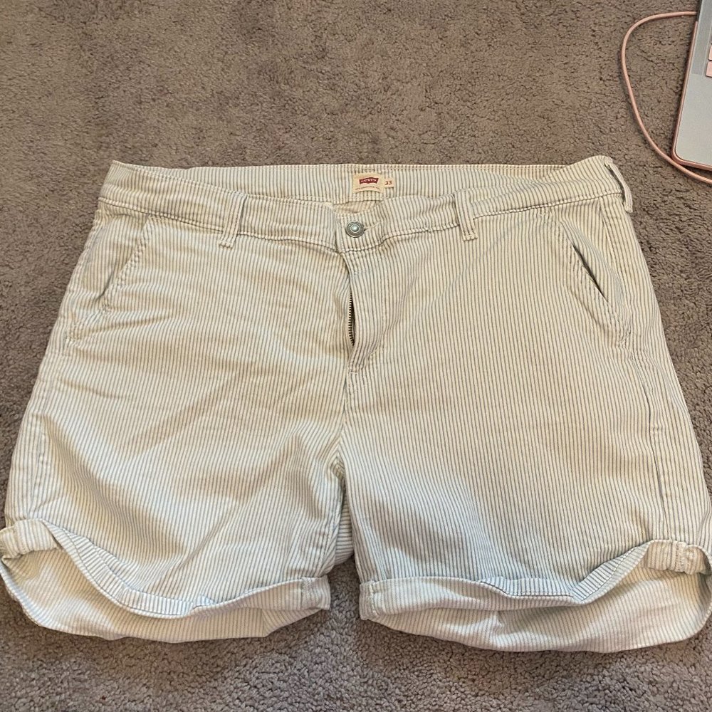 Levi's Blue and White Striped Shorts size 33